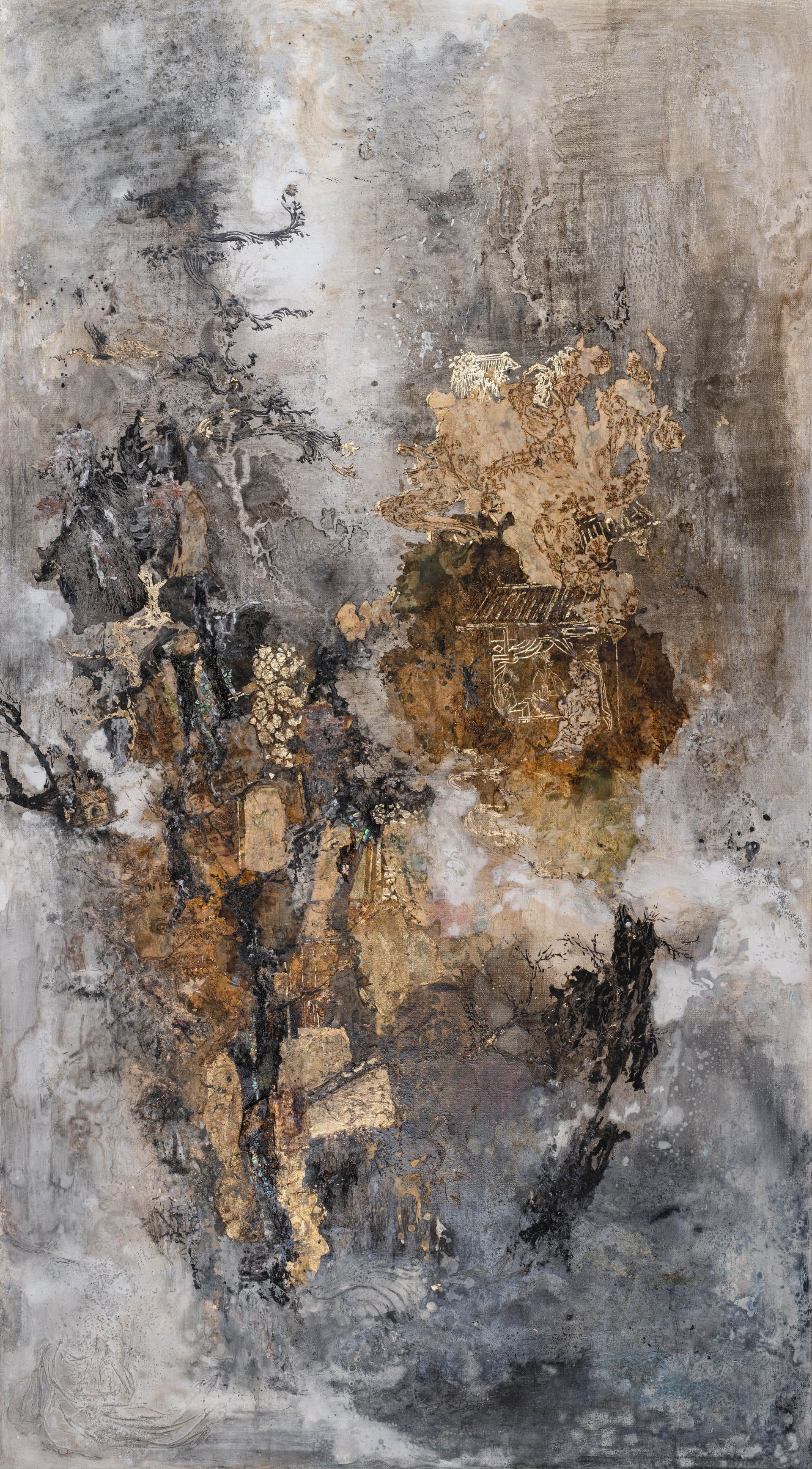 周楚晗作品《观.自在观》之《逆旅》，综合材料，100 x 180 cm，2023